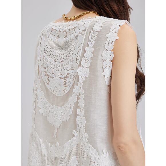 Rich Radi Q's Top Womens Large White Lace Embroidered Tank Vest Boho Elegant - Picture 15 of 16